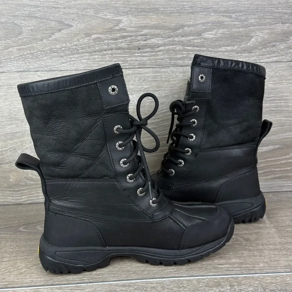 Ugg Butte Little Kid Sz 3 Black Suede Warm Waterproof Shearling Vibram Snow Boot